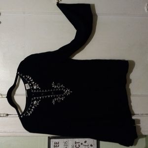 White Stag, Blouse, Blk, Slvr Stitch & sequins, Faux Blk Onyx Buttons, M 8/10